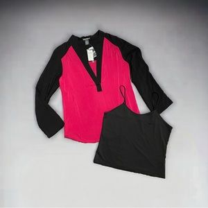 CHELSEA & THEODORE Long Sleeve Tunic & Tank Set Fuchsia Black Sz L NWT